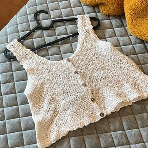 Chic Cream Crochet Button-Up Crop Top